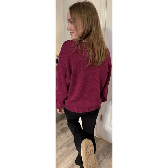 Vintage Shenanigans Fuchsia Pink Floral Embroidered Sweater L - Picture 7 of 10